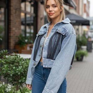 Denim and Black Bomber Jacket